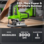 Greenworks 24V Jig Saw,Brushless 1 Inch Jigsaw,3000 SPM,45° Cutting Angle,4 settings Orbital Motion,24V Charger and 4Ah USB Battery