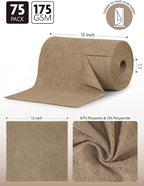 Fantasticlean Microfiber Cleaning Cloth Roll -75 Pack, Tear Away Microfiber Towels, 12" x 12", Reusable, Washable, Scratch Free, Ultra Absorbent for Car, Home Supplies (TAN)