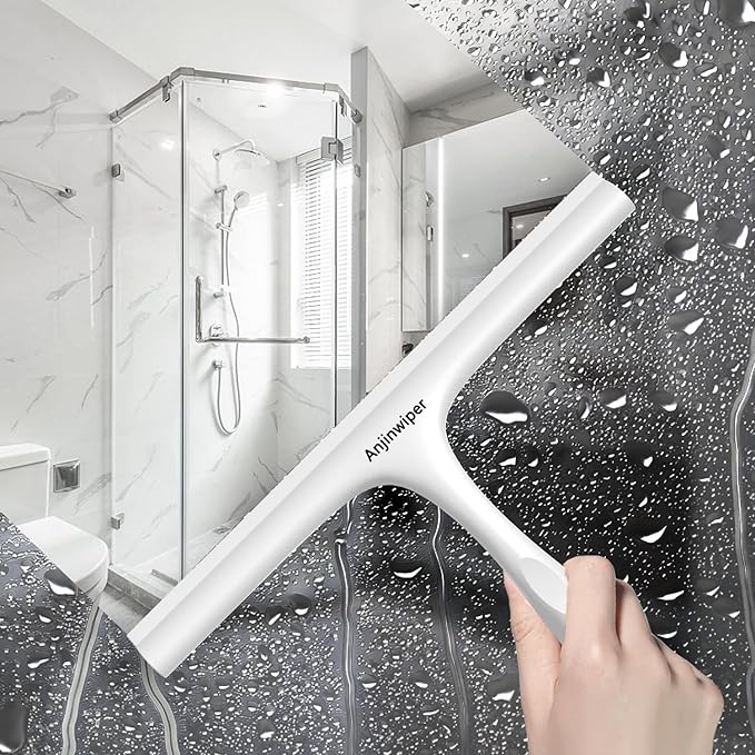 All-Purpose Shower Squeegee for Shower Glass Door with Adhesive Hook, Bathroom Cleaner Tool Household Squeegee,10 inch, White