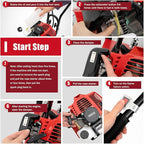 Mini Tiller Cultivator, Powerful 52cc Two-Stroke Single-Cylinder Gasoline Engine, Gear Drive Transmission, Height Adjustable Wheels, for Gardening RED