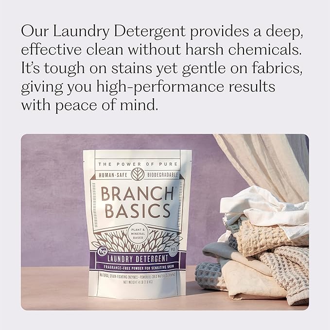 Branch Basics Laundry Detergent – 2 Pack, 4lbs per | Plant & Mineral-Based Formula | Lifts Stains & Removes Odor | Plastic-Free, Fragrance-Free & Safe for Sensitive Skin