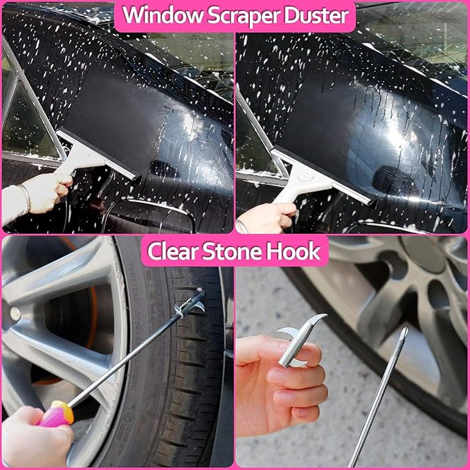 THINKWORK Pink Car Detailing Cleaning Kit, Car Wash Kit, Car Accessories for Women Suitable for Small and Medium Vehicles Such As Cars, Trucks, Suvs(17pcs)