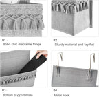 Dahey Over The Door Organizer Boho Nursery Storage Decor Closet Hanging Organizer with Tassels Decoration for Bedroom Nursery Bathroom Apartments Dorm Pantry, 4 Pockets, Grey