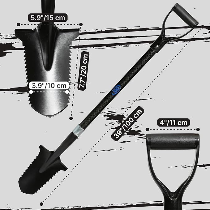 CKG Carbon Metal Detecting Shovel Digging Tool with Double Serrated Blade – Lightweight Digger Garden Root Cutter, Spade Professional Metal Detector Accessories, Single