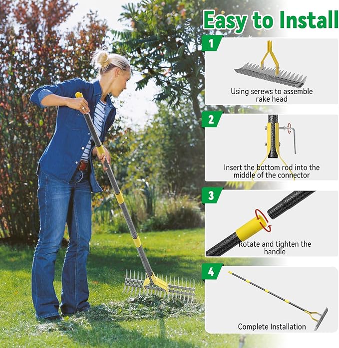 Thatch Rake,71 inch Thatching Rake for Lawn Stainless Steel Metal Dethatcher Rakes with Sheath,Heavy Duty Weed Rakes for Cleaning Dead Grass,Yard,Garden,Leaves,Loosening Soil