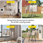BIREN Clothes Drying Rack Heavy Duty Clothing Racks Extending Laundry Rack Two Drying Modes Garment Racks for Drying Clothes, Adjustable Length from 32-55 Inches for Indoor Outdoor Use