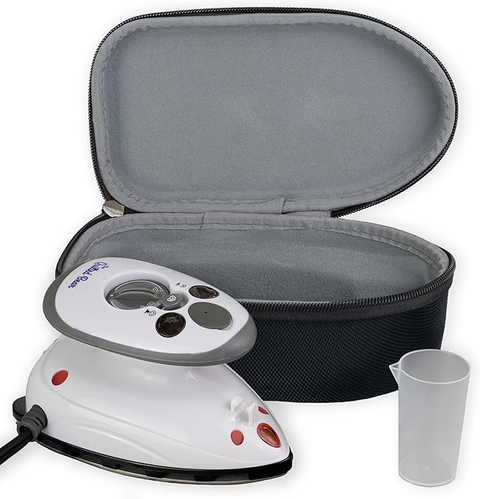 The Quilted Bear Mini Steam Iron - Lightweight Mini Travel Iron for Effortless Quilting & Wrinkle-Free Clothes with Hard Shell Case - Travel Steamer Craft Press for Clothes & Crafts (Black)