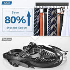 Belt Hanger Wall Mounted, Wooden Belt Organizer 2 Pack Max 24 Storage Capacity, 180° Rotating Space Saving Hangers for Ties, Tank Tops, Scarves, Bras, Keys, Bags Halloween Black