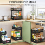 Under Sink Organizer, 2 Pack 2 Tier Pull out Cabinet Organizer Baskets with Mesh Sliding Drawers, Slide out Sink Storage Shelves for Home, Kitchen, Bathroom, Pantry, Office Organizers and Storag,Black