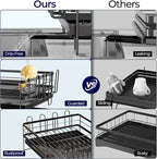 Large Dish Drying Rack, Expandable Dish Rack for Kitchen Counter, Upgraded Dish Drainer with Drainboard Set, Multifunctional Dishrack with Utensil Holder & Cup Holder, 13.4"-28.7" L x 11.8" W