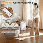 Spreezy Mop and Bucket Set, Hands-Free Flat Mop System with Wringer, Wet and Dry Using, Separate Wash & Wring Zone, Household, 4 Reusable Microfiber Pads for Floor Cleaning, Fits into Narrow Spaces