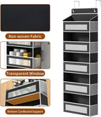 Over The Door Organizer with 5 Large Pockets, Over the Door Storage 10 Side Pockets 44 lb Load Behind Door Storage, Door Organizer Hanging Shelf for Closet Wall Bedroom Bathroom Nursery, 5-Tier Black