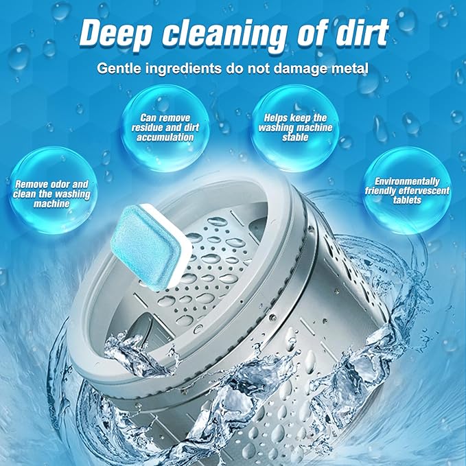 Washing Machine Cleaner, Washing Machine Cleaning Tablets, HE Front Load & Top Load Washers, Clean Inside Drum and Laundry Tub Seal, 6 Count (1, Blue) (1, Blue)