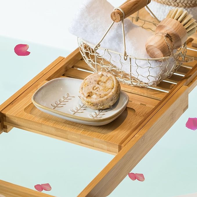 Soap Dish Bar Cleaner Dish for Shower, Ceramic Soap Dishes for Bar Shampoo or Sponge, Shower Soap Dish Soap Saver Tray for Bathroom Kitchen Sink, Easy to Clean