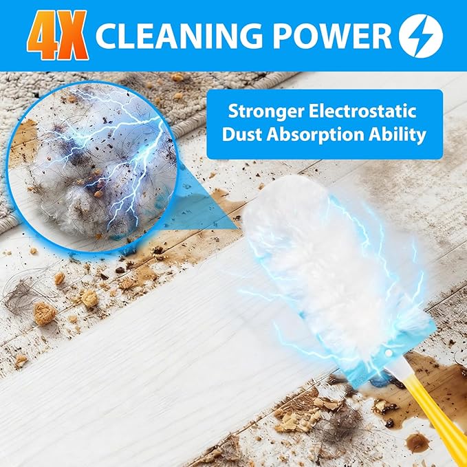 60 Count Larger Size Duster Refills for Swiffer Dusters with 1 Handle - Multi-Surface Feather and Microfiber Duster Disposable Alternative, Heavy Duty Cleaning Kit for Home, Furniture, Blinds and Vent
