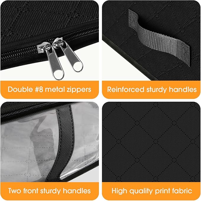StorageRight Under Bed Storage Bags 10 Pack, 40L Large Clothes & Comforter Storage Containers with Clear Window, Breathable Fabric Organizer for Blankets, Bedding, Seasonal Clothing, Black