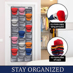 Brandland Hat Organizer for Baseball Caps – 27 Clear Pockets Over-the-Door Rack – Space-Saving Cap Holder Organizer for Hats, Visors, and Accessories – Gray