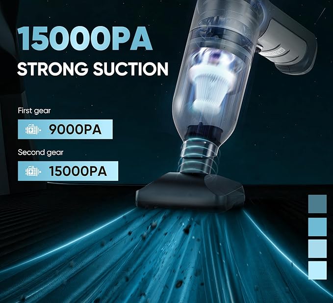 Car Vacuum Cleaner Portable Cordless 15000PA Brushless Motor|Handheld Vacuum Rechargeable 5200mAh Mini Car Vacuum with Super Endurance for Home and Desktop,SW101GREY