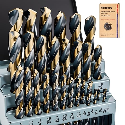 29Pcs Drill Bit Set 1/16"-1/2", HSS with Black and Gold Finish, Twist Jobber Drill Bit Kit with Index Case for Cast Iron, Hard Metal, Stainless Steel, Plastic and Wood