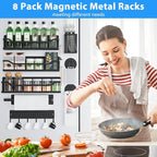 Multifunctional Magnetic Shelf for Washing Machine, Refrigerator, Microwave, and Any Metal Surface, Powerful Magnetic Shelves Include Magnetic Paper Towel Holder, Unique Hollow Design (8 pcs - Black)