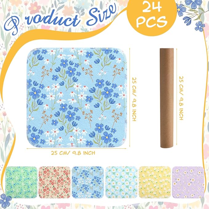 Tiamon 24 Pcs Reusable Paper Towels Roll Daisy Kitchen Towels Floral Absorbent Cotton Cloth Dishtowels Paperless Wildflower Hand Dish Cloths for Home Kitchen Bathroom Cleaning Housewarming Napkins