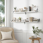 Fun Memories Deep Floating Shelves for Wall, 48W x 8D Wall Mounted Shelves Set of 2, Wide Display Ledge Shelf with Sturdy Metal Brackets for Living Room, Bathroom, Bedroom and Kitchen, White