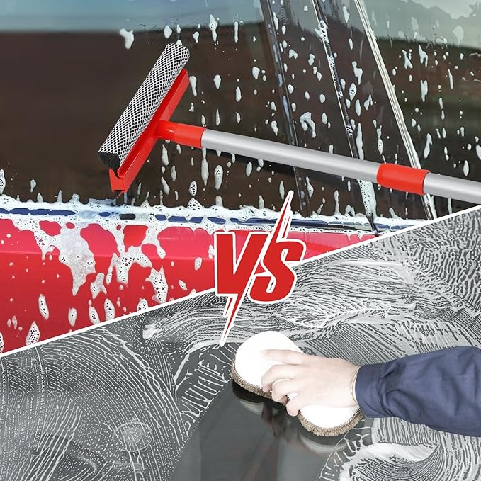 MAVRIZ Windshield Cleaner Tool 2 in 1 Car Window Squeegee with Extendable Handle (18"-28.5") Window Cleaner with Squeegee and Sponge for Shower, Glass Cleaning