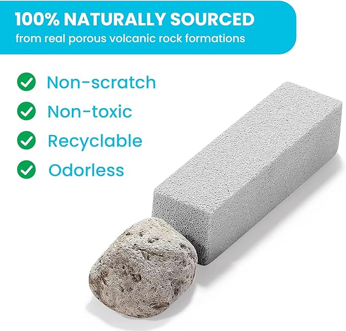 Pumice Stone Toilet Bowl Cleaner | Long Handle & Eco-friendly Screw-on Pumice Stones | Scouring Stick for Toilet Cleaning, Stain Removal on Toilets, Grills, Tiles, Grout & Pools | 3 Pack