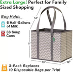 Reusable Grocery Bags (3 Pack) – Heavy Duty Reusable Shopping Bags with Box Shape to Stand Up and Stay Open – Large Tote Bags with Long Handles & Reinforced Bottom – Foldable Utility Bag – Chevron