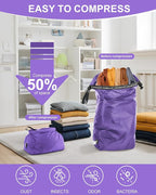 Travel Laundry Bag, Pump Free Vacuum Storage Bag Reusable Compression Dirty Clothes Travel Bag Waterproof Wet Dry Bags Large Capacity Space Saver Bags Camp Clothes Organizer (1 Pcs)(Purple, M)