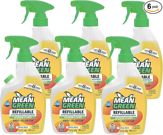 Mean Green Refillable Ultra Powered CONCENTRATE Bathroom Cleaner, Tropical Breeze, 14.3 Ounce, 6 Pack