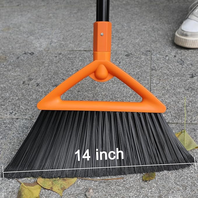 4 PCS Outdoor Indoor Broom, Brooms for Sweeeping Indoor, Heavy-Duty Kitchen Broom with Long Pole, Angle Broom Orange for Garages Restaurant Courtyard Office Slidewalk Lobby Sweep Dust