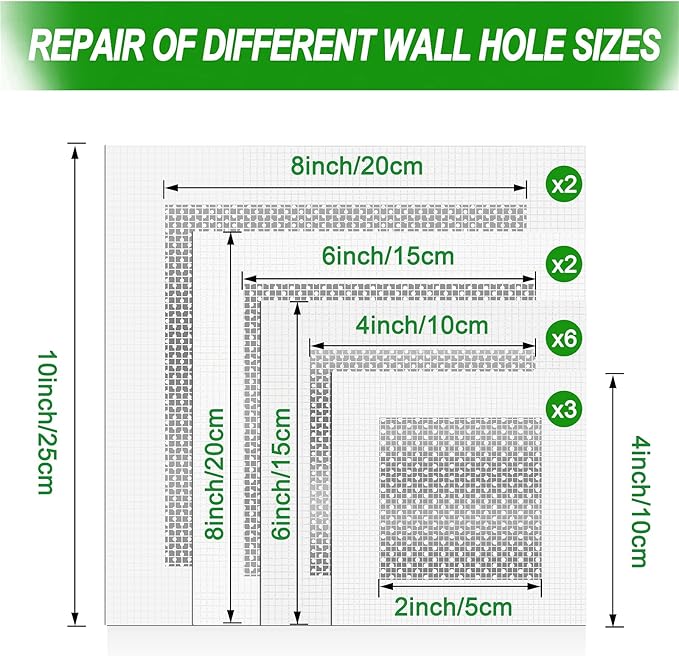 Drywall Repair Kit, 13 Piece Aluminum Wall Repair Patch Kit, 2/4/6/8 inch Aluminum Drywall Patch, Quick Fix Plaster