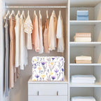 senya Large Storage Bins with Linen Collapsible Foldable Storage Cubes Fabric Closet Organizer Containers box with Flip-Top Lid for Home Bedroom Office 16.7 x 12.6 x 11.8in (Yellow Purple Flower)
