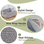 OIAHOMY Cotton Rope Baskets, Woven Baskets for Storage, Nursery Storage Baskets, Rectangle Storage Basket with Handles, Storage Baskets for Shelves, Pack of 3, Gray Variegated