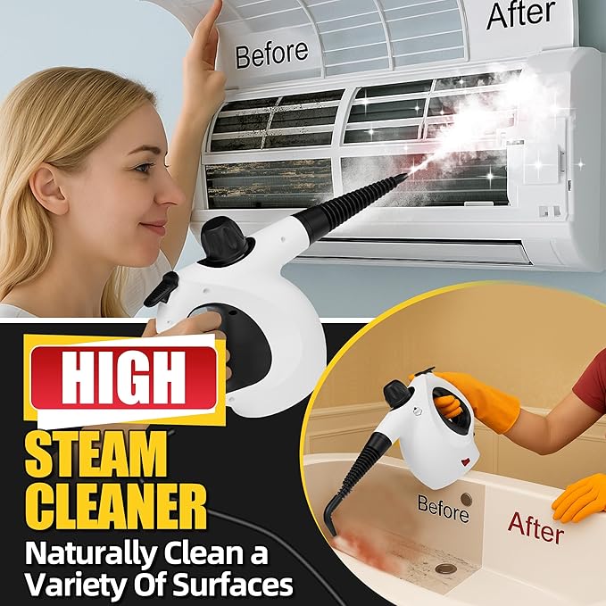 Pressurized Upgraded Handheld Steam Cleaner for Home with 13 pcs Accessories, Chemical-Free Multi-Purpose 450ML Steamer for Cleaning Car, Furniture, Floor, Tile Grout and Home Use