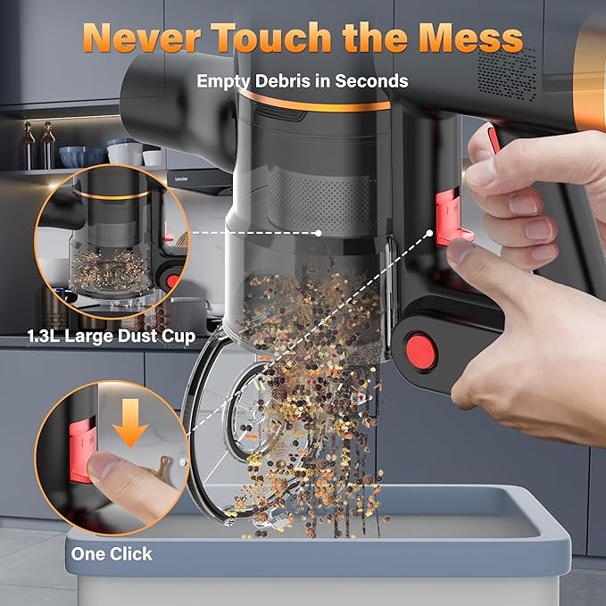 Tikom V500 Cordless Vacuum Cleaner for Home, 40000Pa/450W Stick Vacuum with LED Touch Screen, Charging Wall Dock, Anti-Tangle, Lightweight Handheld Vacuum for Pet Hair, Hard Floor, Carpet