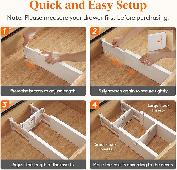 Lifewit 12 Pack Drawer Dividers 4" High, 13.5"-22" Adjustable Drawer Organizer with 18 Inserts for Clothes/Makeup, Plastic Expandable Separators in Dresser/Bedroom/Bathroom/Kitchen/Office