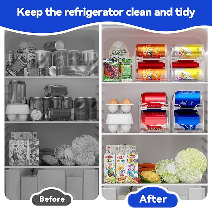 2 Pack Soda Can Organizer,Can Dispenser for Refrigerator Drink Storage Rack for Standard and Tall Can Pop Can Holders for Pantry Cabinet Clear