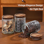 34 OZ Vintage Glass Jar with Lid, Airtight Food Storage Canisters with Bamboo for Kitchen Counter Pantry, Ideal for Coffee, Candy, Tea, Oats, Sugar, Cookies Decorative Jars-Sunflower