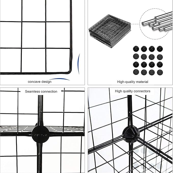C&AHOME Wire Cube Storage - 9-Cube Organizer, Metal Grids, Modular Bookshelf, Closet Cabinet, Ideal for Home, Living Room, Office - 36.6'L x 12.4'W x 48.4'H Black