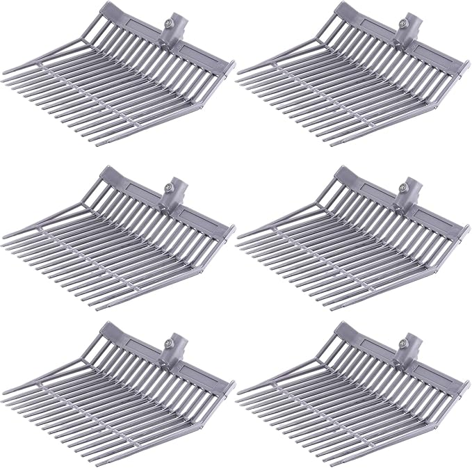 Lasnten 6 Pcs Manure Fork Head Bulk 18 Tines Pitch Fork Replacement Head with Screws and Nuts Durable Stable ABS Plastic for Horse Stall Picking up Manure