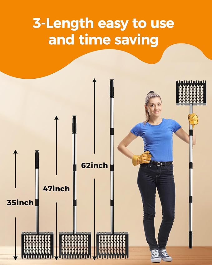 Chicken Poop Scooper with Ergonomic Grip, 4 in 1 Adjustable Chicken Coop Pooper Shovel (24 to 70"), Sifting Litter Shovel Scoop for Chicken Coop/Goat Stall/Stable Cleaning