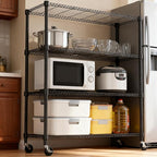 M MZG 1400LBS 47.2" W 4 Tiers Storage Shelves Metal Shelving Unit with Wheels Heavy Duty Garage Shelving Adjustable Wire Shelves for Pantry,Kitchen,Garage,Basement,Black 17.7" D x 47.2" W x 62.7" H