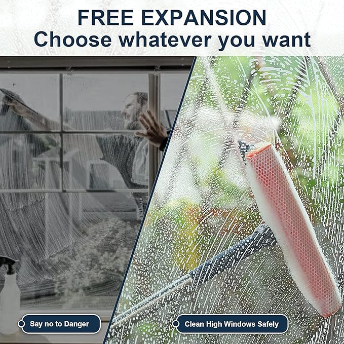 Professional Window Squeegee,2-in-1 Window Cleaner with 56" Long Stainless Steel Handle,Window Washing Kit, Glass Door Cleaner,Multi-Use Car Windshield Cleaning Tool for Gas Station, Glass,Shower