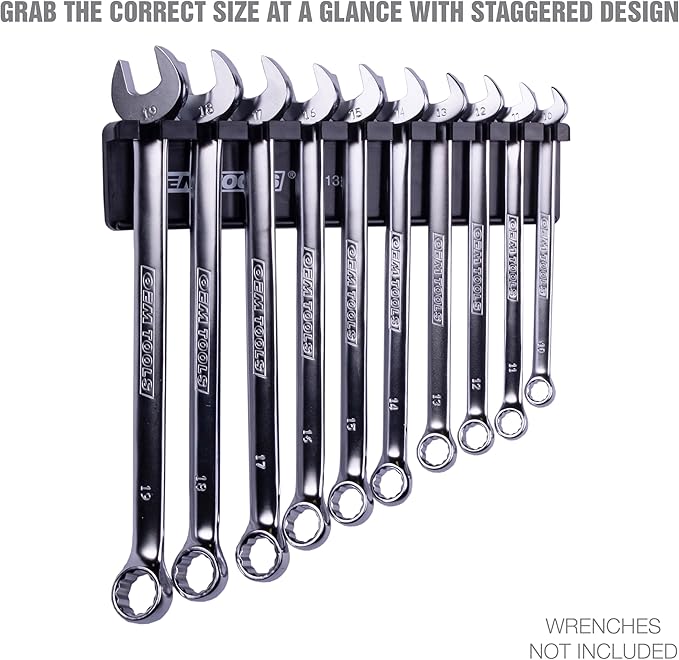 OEMTOOLS 22513 Magnetic Wrench Holder and Tool Organizer, Magnet Holds Up To 10 Wrenches To Most Metal Surfaces, SAE and Metric, 9.25 Inch Magnetic Tool Holder For Shop Or Garage, Black