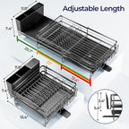 Large Dish Drying Rack, Expandable Dish Rack for Kitchen Counter, Upgraded Dish Drainer with Drainboard Set, Multifunctional Dishrack with Utensil Holder & Cup Holder, 13.4"-28.7" L x 11.8" W