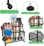 Garden Tool Organizer for Garage, 3 Tier Yard Tool Organizer and Storage Holder with Wheels, Utility Garden Tool Rack with Storage Basket for Garden, Yard, Shed, Garage, Basement