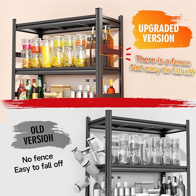 Storage Shelves, Heavy Duty 5-Tier Kitchen Shelving, 63" H Metal Storage Unit with Adjustable Shelves, Free Standing Pantry Organization Shelf, for Pantry and Garage, Black