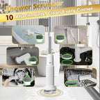 Electric Spin Scrubber, Battery 2.5H with Extra-Long Runtime, 10 Brush Heads, IPX7 Waterproof Power Shower Scrubber with Long Handle, 2 Speeds Cordless Cleaning Brush for Bathroom Bathtub